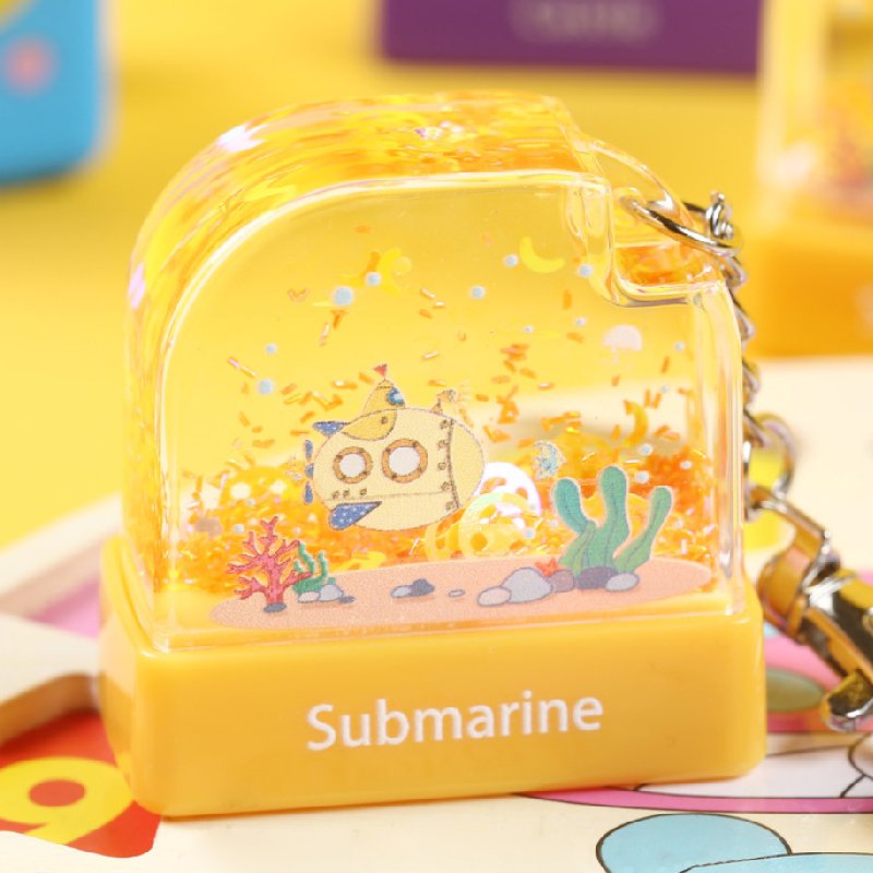 New Designed Blue Pink Purple Yellow Quick Sand Flash Toy Stamp Water World Stamps with Key Chain