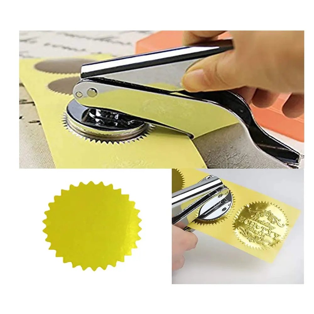 Custom Gold Metallic Certificate Sealing Labels Awards Legal Gold Foil Embossing Wafers 3D Metal Embossing Stickers