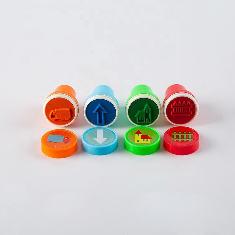 Promotion gift quality round shape plastic toy stamp for kids craft