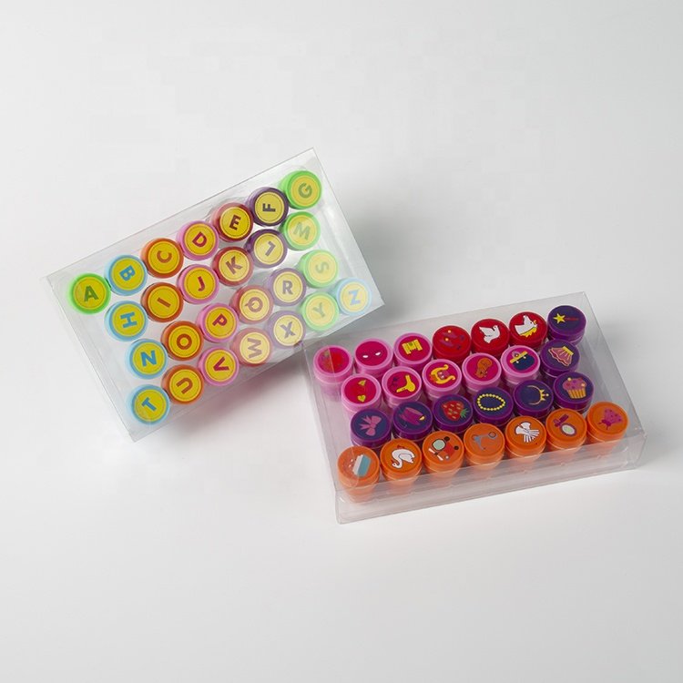 Promotion gift quality round shape plastic toy stamp for kids craft