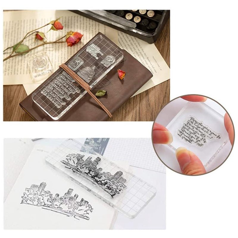 customized shape transparent clear Acrylic Stamp Block Clear Decoration Stamps Tools Set with Grid Lines