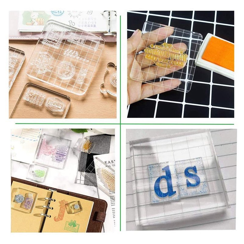 customized shape transparent clear Acrylic Stamp Block Clear Decoration Stamps Tools Set with Grid Lines