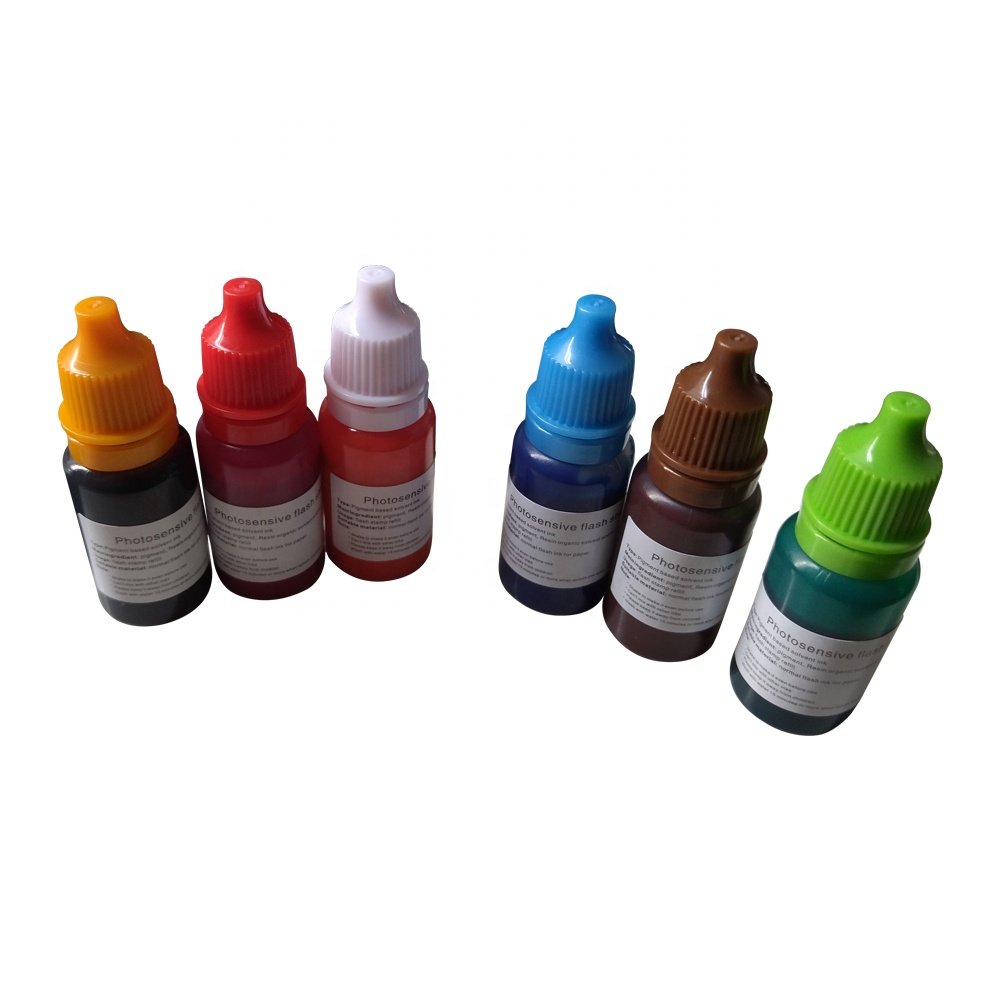 Multi colors stamp supplies pre inking photosensitive flash stamp ink refill for normal paper 10ml pink gray