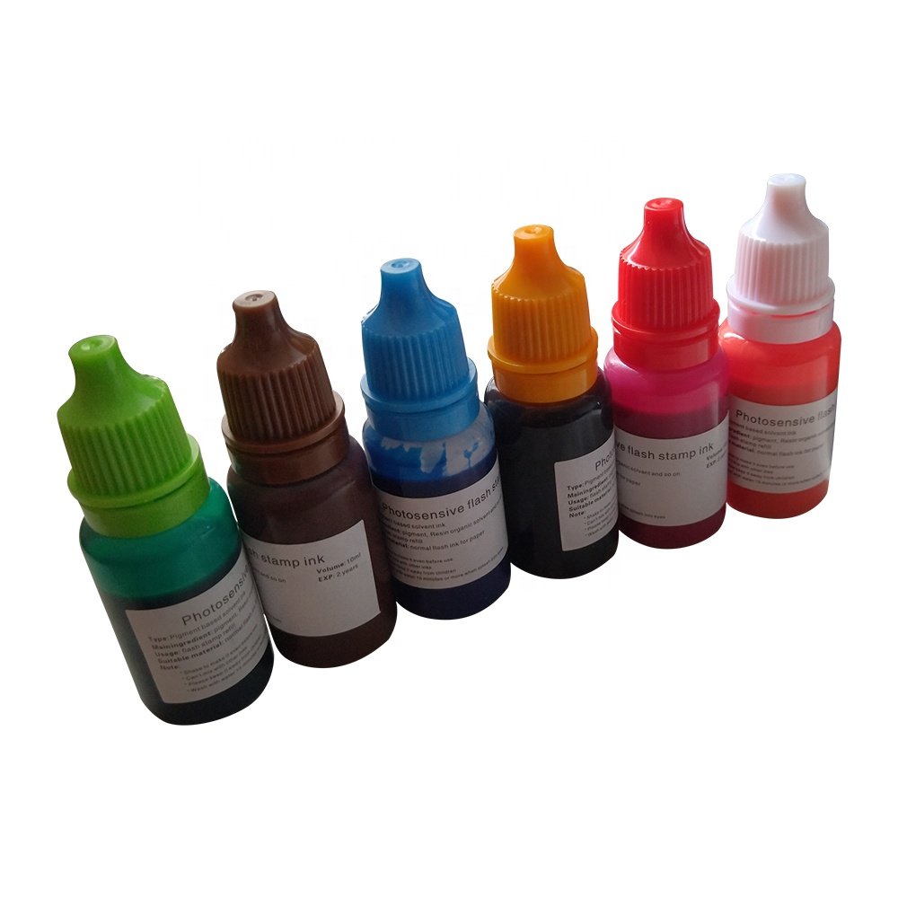 Multi colors stamp supplies pre inking photosensitive flash stamp ink refill for normal paper 10ml pink gray