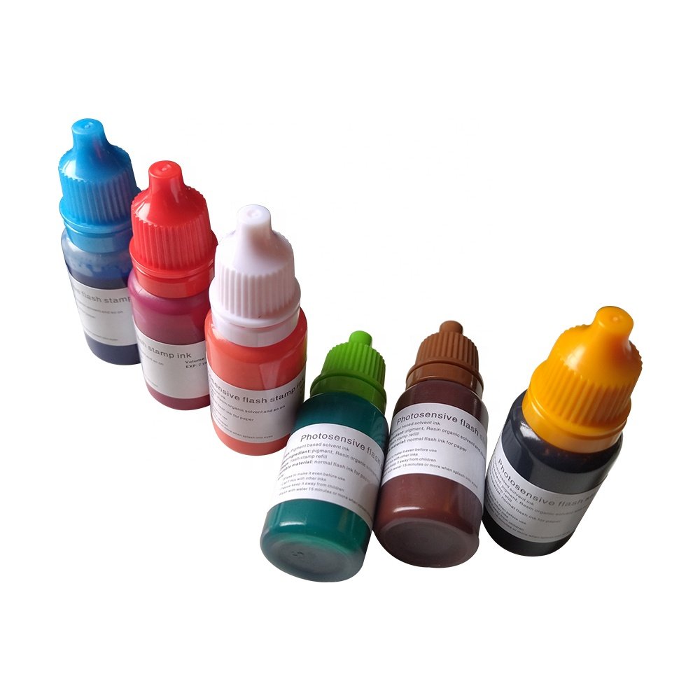 Multi colors stamp supplies pre inking photosensitive flash stamp ink refill for normal paper 10ml pink gray