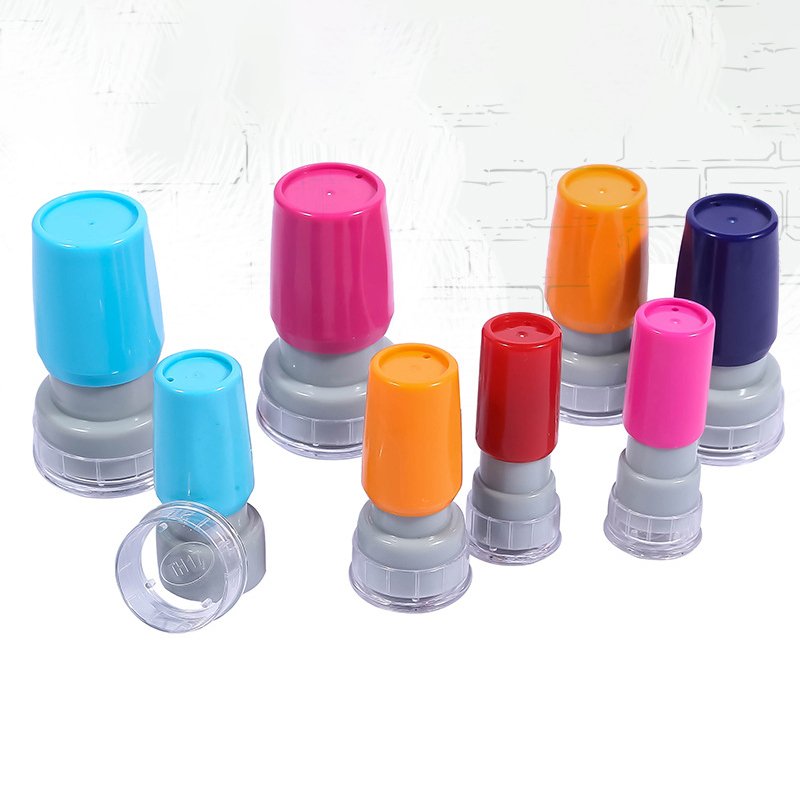 Hot sale pocket teacher flash stamp cartoon round pre inked round colorful ink stamp toy