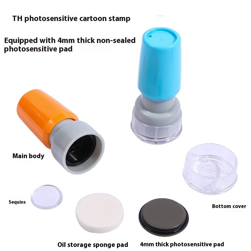 Hot sale pocket teacher flash stamp cartoon round pre inked round colorful ink stamp toy