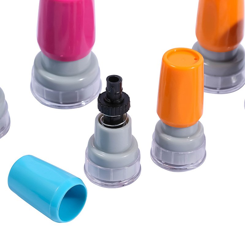 Hot sale pocket teacher flash stamp cartoon round pre inked round colorful ink stamp toy