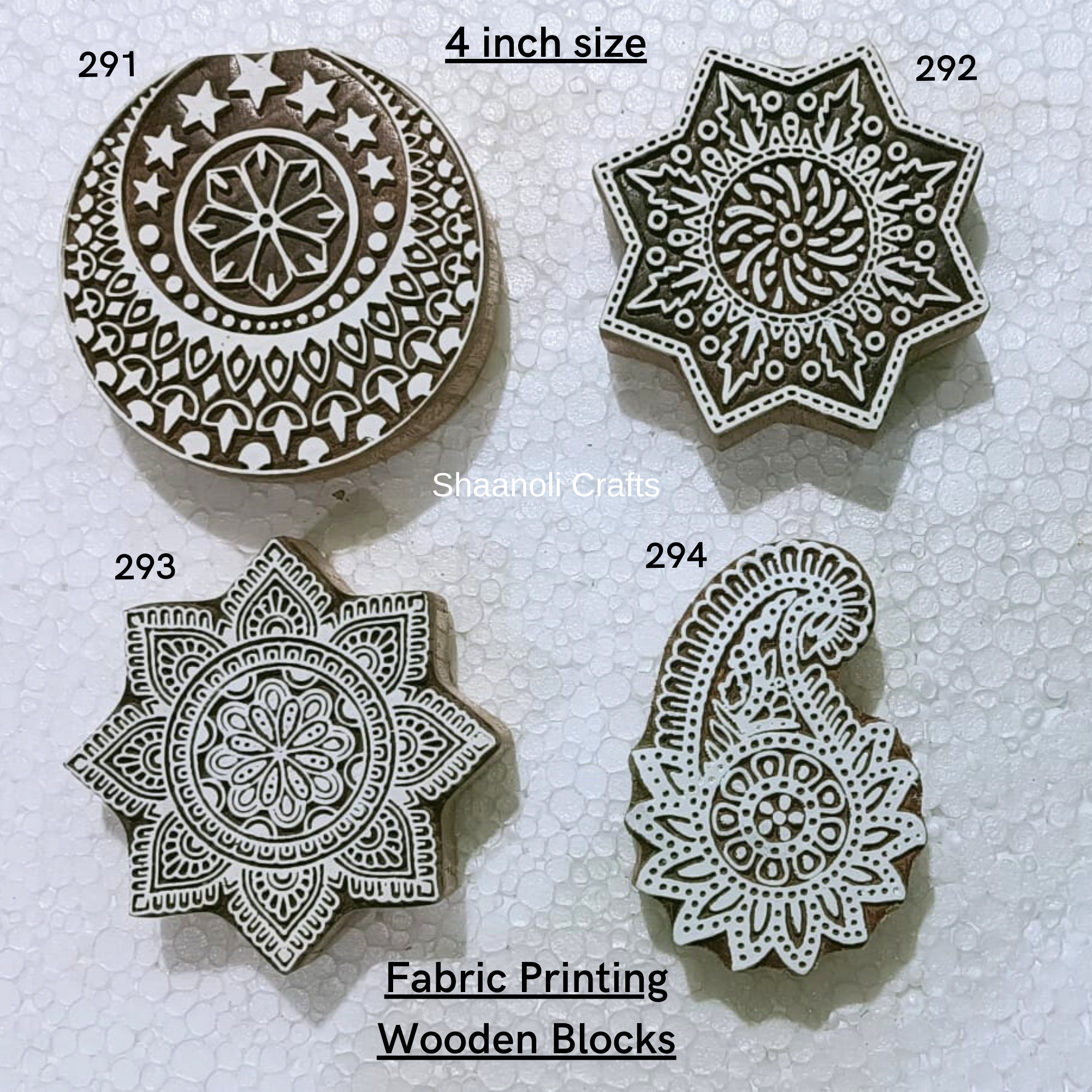 New Arrival 4 Inches Wooden Blocks Printing Henna Craft Paper Stamp Fabric Textile Printing Block Wood Carved Printing Stamps