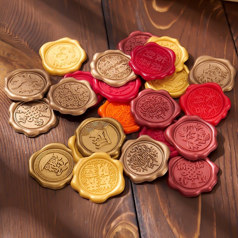 Handmade Custom Logo Peel-Off Wax Seal Stickers DIY Faux Wedding Invitation Design Personalized Office Rubber Ink Paper Stamps