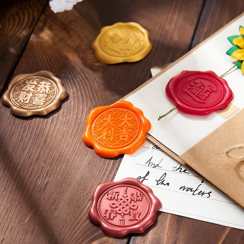 Handmade Custom Logo Peel-Off Wax Seal Stickers DIY Faux Wedding Invitation Design Personalized Office Rubber Ink Paper Stamps
