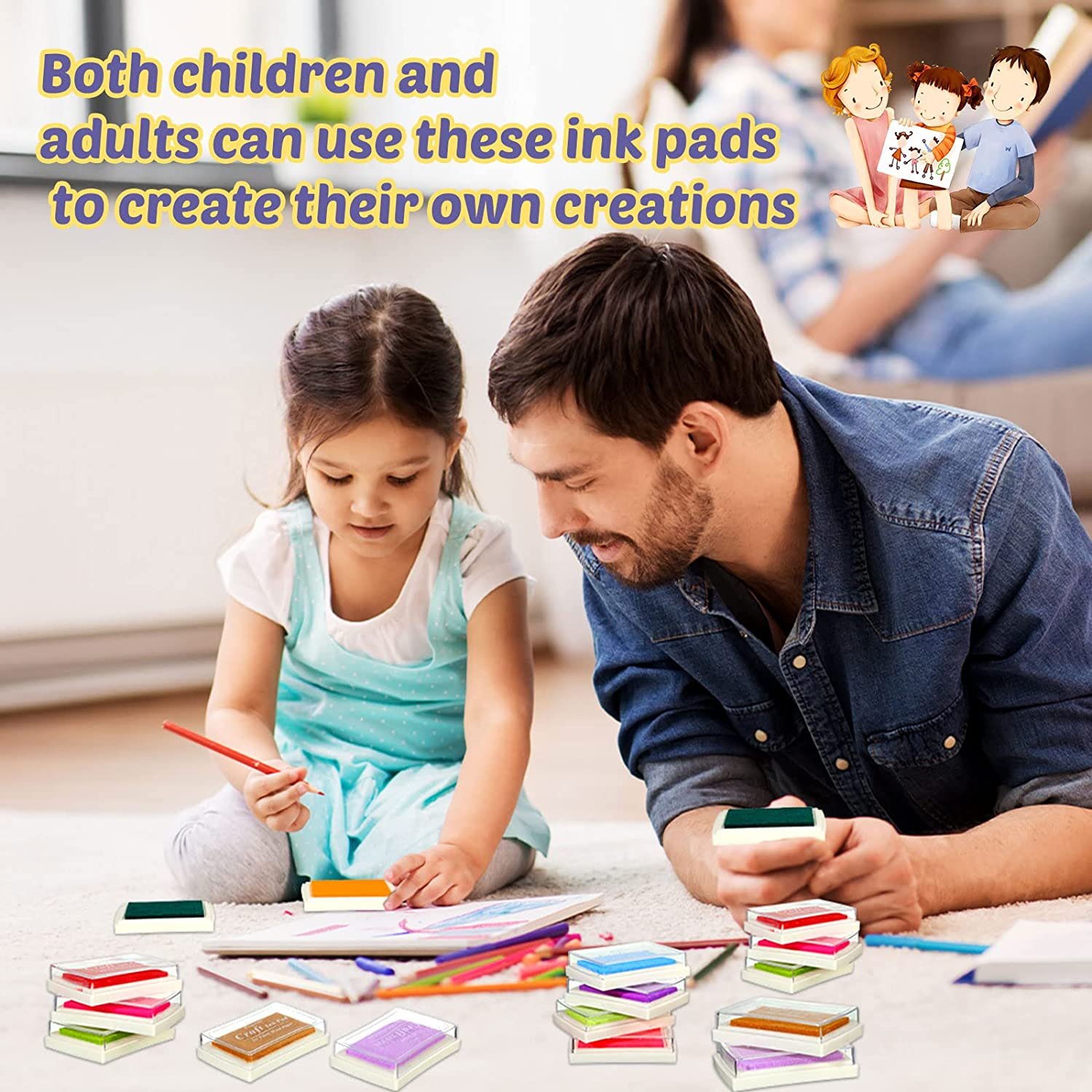 Craft Ink Pad Stamps Partner Finger Ink Pads for Kids, DIY for Rubber Stamps, Paper, Scrapbooking, Wood Fabric