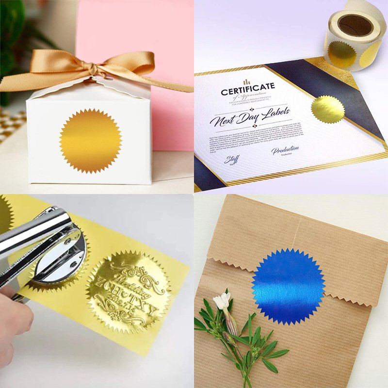 DIY Logo Adhesive 3D Emboss stickers Gold/Silver Foil Stamp Metallic Metal Gold Embossed label stickers for packaging