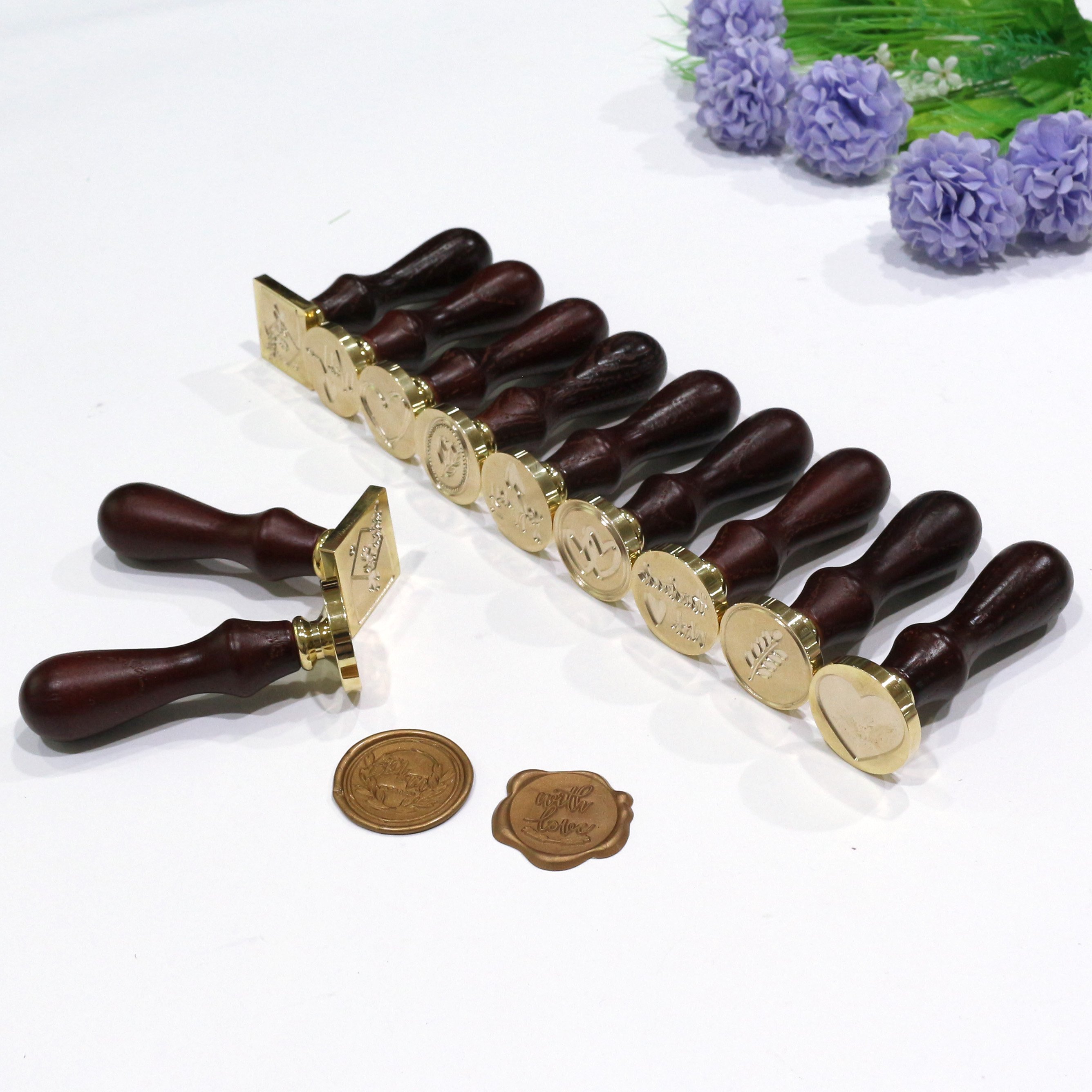 Custom Patterned Seal Wax Stamp with Wooden Handle for Wedding Invitation Envelopes Wax Seal Stamp Set Kit
