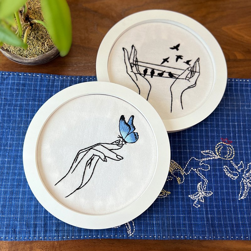 Butterfly Flower Diy Embroidery Needlepoint Kits for Adults with Stamped Embroidery Patterns