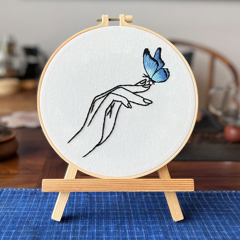 Butterfly Flower Diy Embroidery Needlepoint Kits for Adults with Stamped Embroidery Patterns