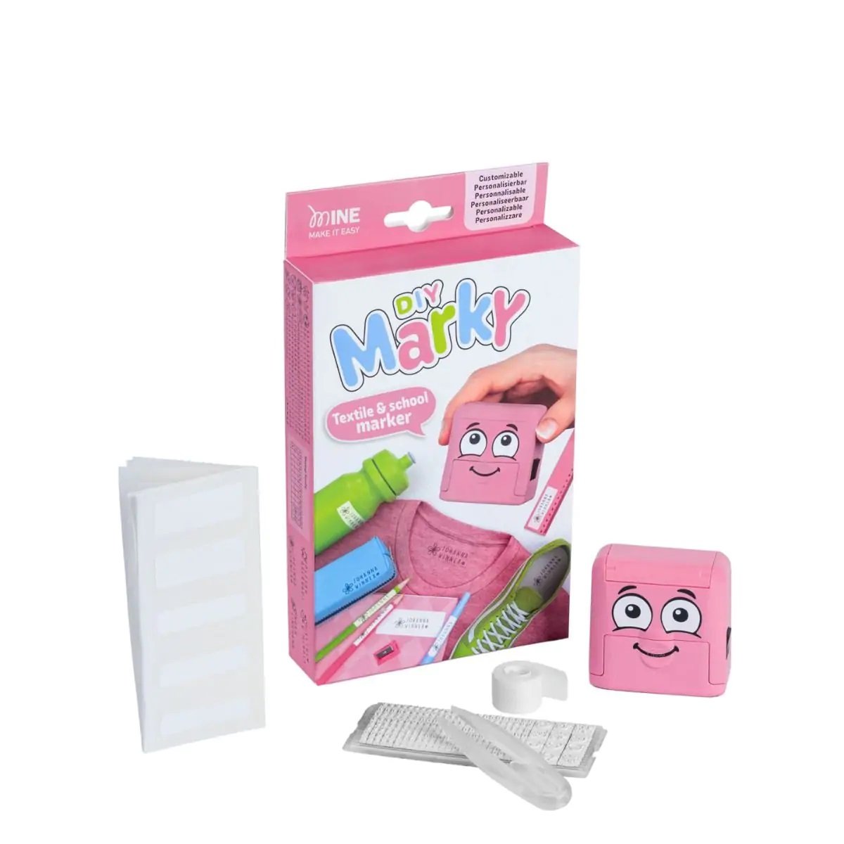 Double Sided Name Stamp with Marky Stamps Kids' Clothing Rubber Stamp for Personalized Logo Name Marking
