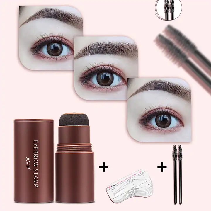 Wholesale korean cosmetics One Step Eyebrow Powder Long Lasting Waterproof Dark Brown Gray Black Eyebrow Stamp Stencil Kit