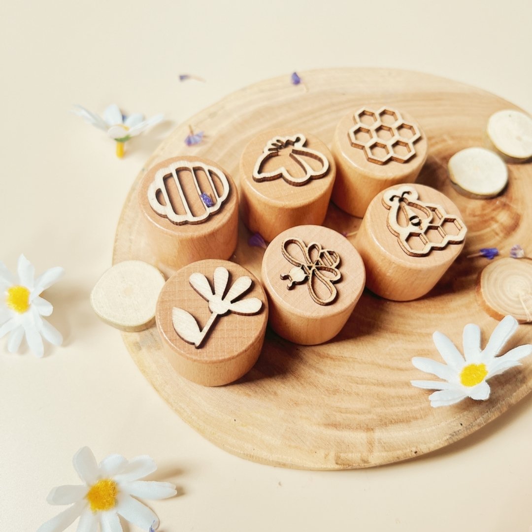 Nature Stamper Honeybee Set BeeKeeper & Honey Wooden Stamp Montessori| Playdough Stamps