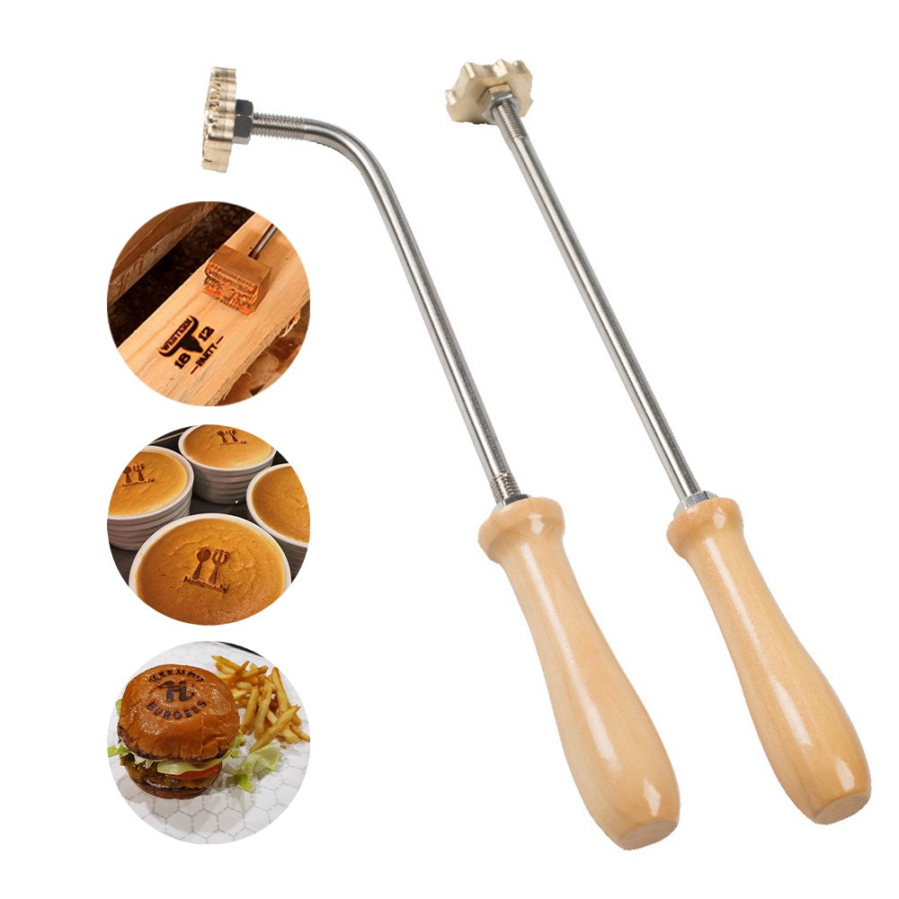 Custom Logo Coconut Wood Leather Branding Bread Brander Burger Iron Stamp