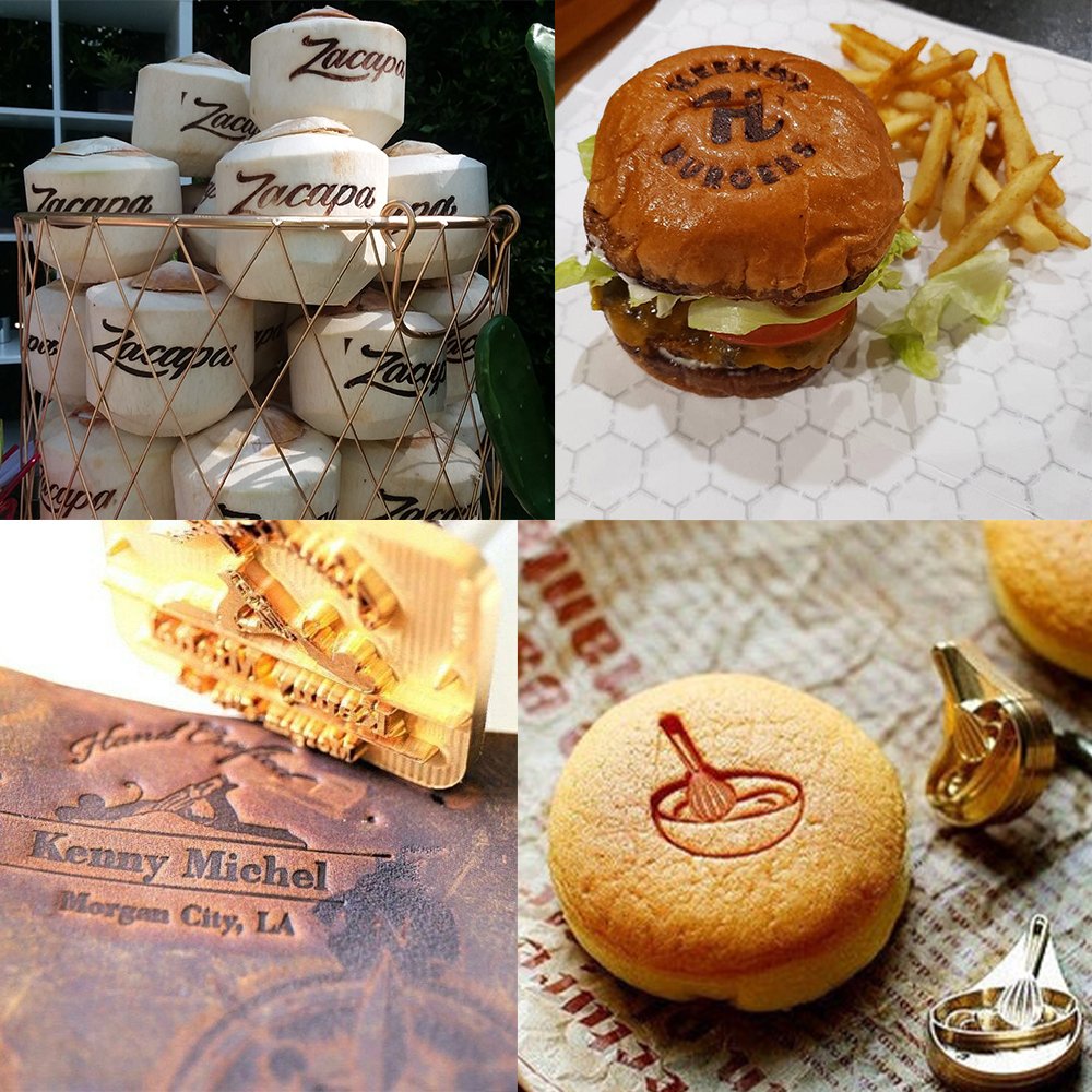 Custom Logo Coconut Wood Leather Branding Bread Brander Burger Iron Stamp
