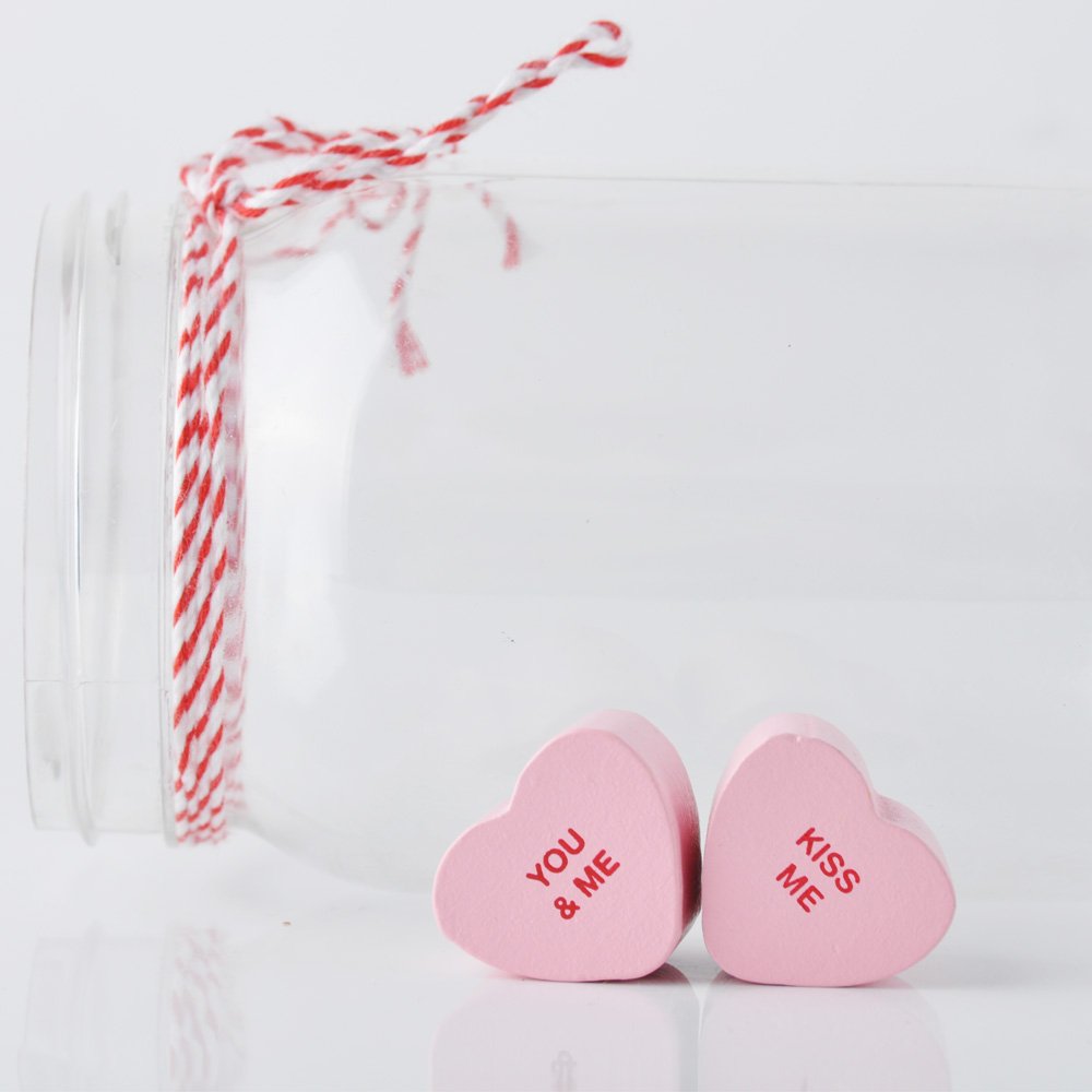 valentine's day wedding colorful heart shape wooden stamp in transparent plastic bottle