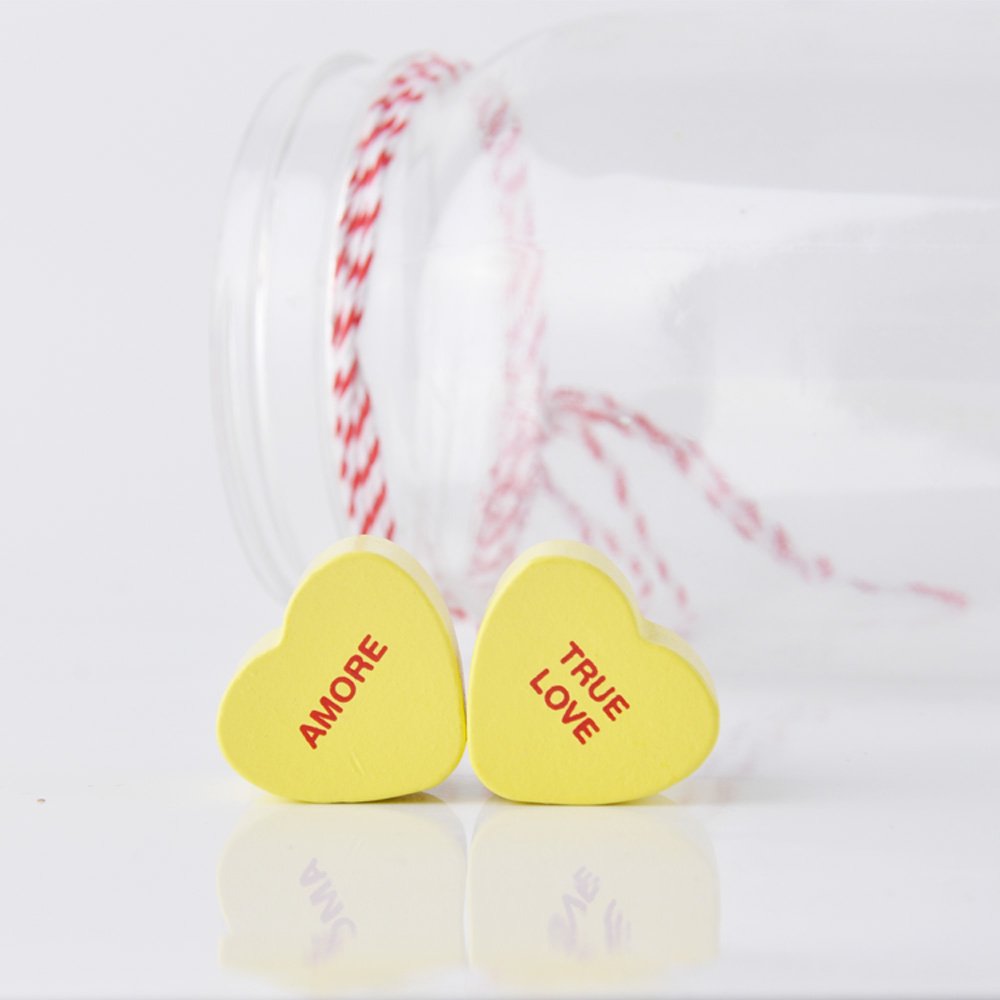 valentine's day wedding colorful heart shape wooden stamp in transparent plastic bottle