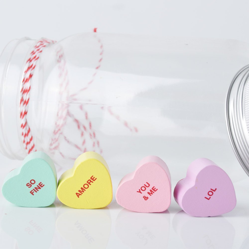 valentine's day wedding colorful heart shape wooden stamp in transparent plastic bottle