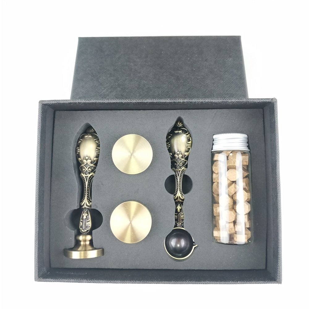 Vintage kraft spoon wax seal stamp set box for wedding invitation sealing