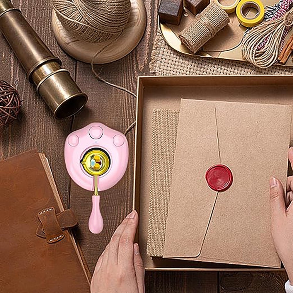 Retro Electric Wax Seal Warmer with Large Flat Bottom Spoon Quick Heating Sealing Wax Tab Stove Melting Glue DIY Craft