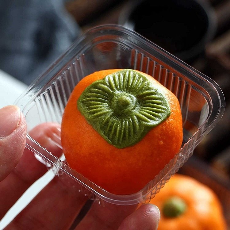 MorSun 50g Hand Press Mooncake Stamps Pastry Tool Plastic Moon Cake Maker with Persimmon/Peanut Shapes Pattern Pieces