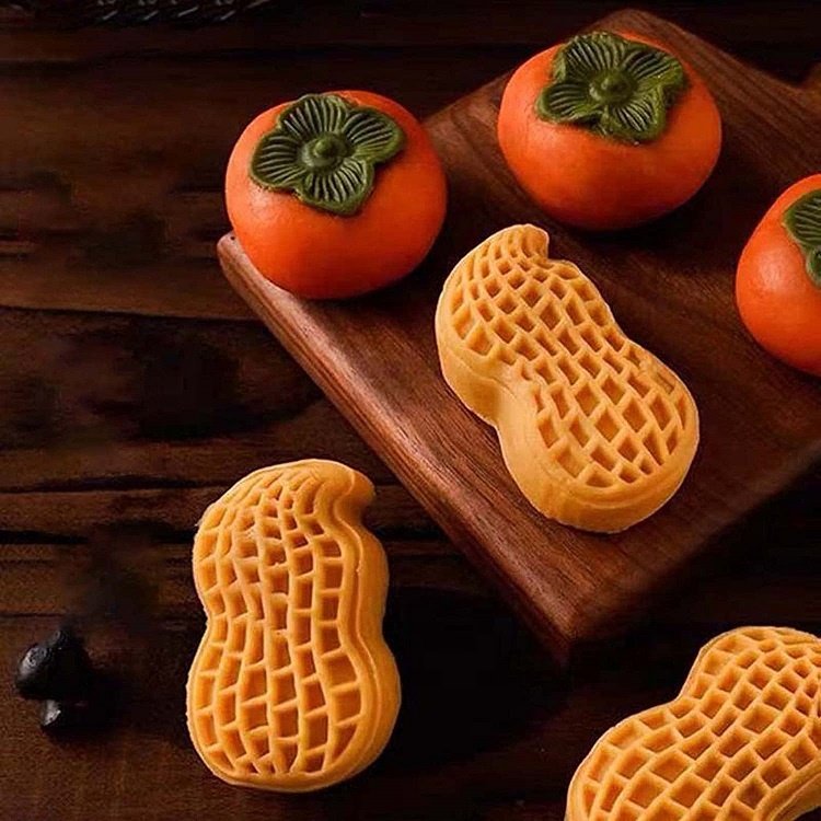 MorSun 50g Hand Press Mooncake Stamps Pastry Tool Plastic Moon Cake Maker with Persimmon/Peanut Shapes Pattern Pieces