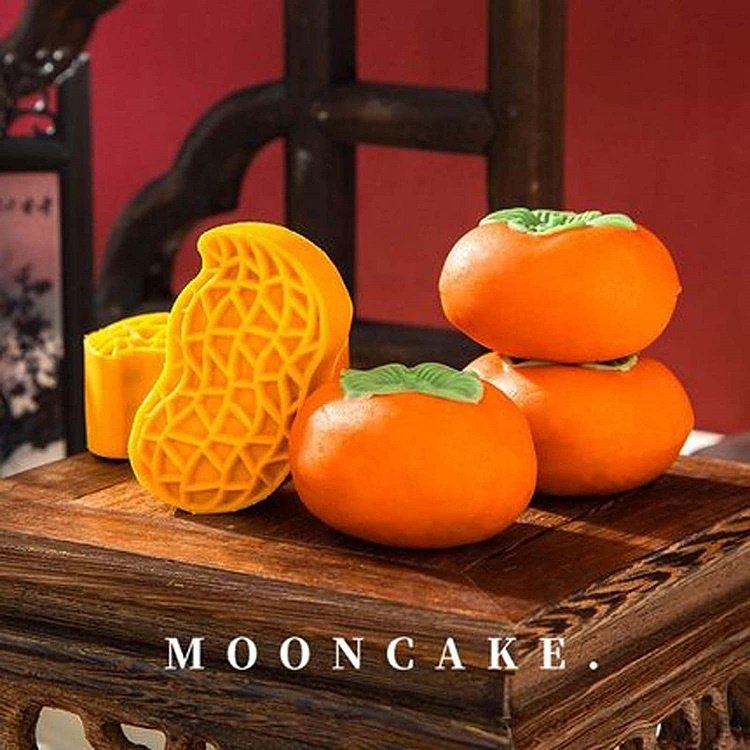 MorSun 50g Hand Press Mooncake Stamps Pastry Tool Plastic Moon Cake Maker with Persimmon/Peanut Shapes Pattern Pieces