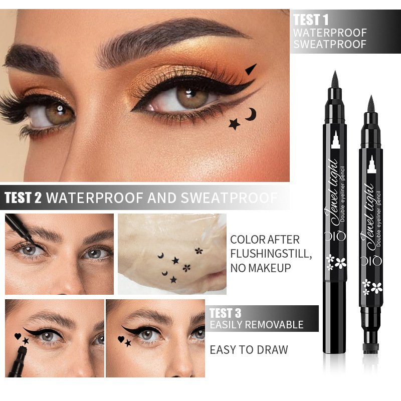 Cool Black Eyeliner And Waterproof Long-lasting Natural Eyelash Pencil Triangle Wing Tail Stamp Eyeliner