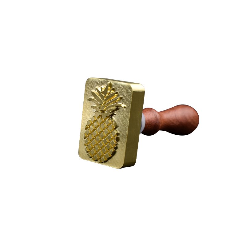 JIANJIE Pineapple Ice Stamp Removable Brass Handheld Ice Decoration Stamp with Wooden Handle Making Stamp for Cocktail Bartender