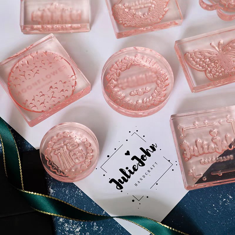 custom acrylic stamp acrylic 3D stamp flower acrylic embosser stamp with wooden hand