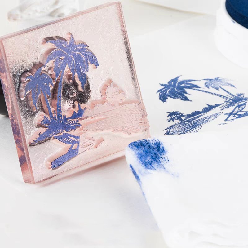 custom acrylic stamp acrylic 3D stamp flower acrylic embosser stamp with wooden hand
