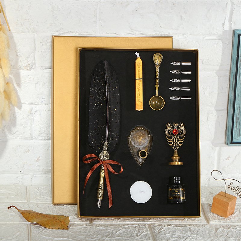 Dip pen European style retro sprinkle gold feather pen Student England dip water fountain pen birthday set gift box