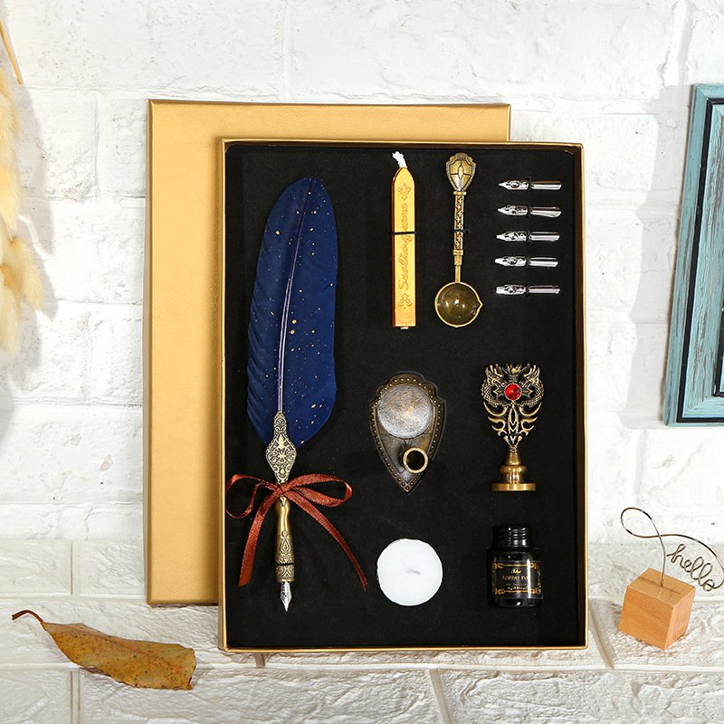 Dip pen European style retro sprinkle gold feather pen Student England dip water fountain pen birthday set gift box