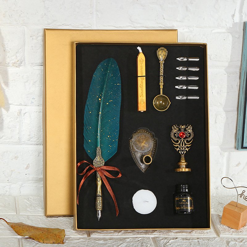 Dip pen European style retro sprinkle gold feather pen Student England dip water fountain pen birthday set gift box