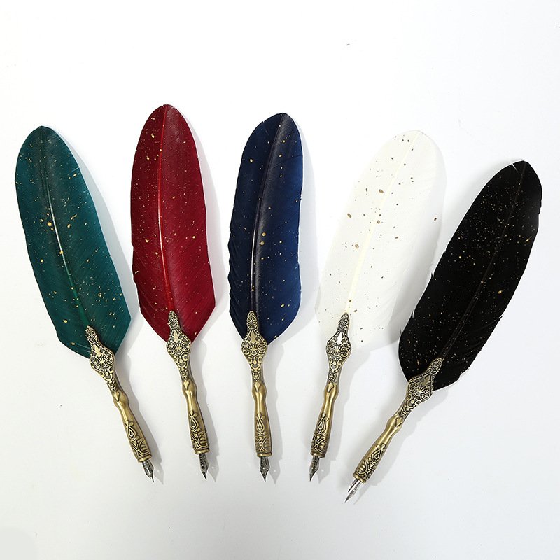 Dip pen European style retro sprinkle gold feather pen Student England dip water fountain pen birthday set gift box