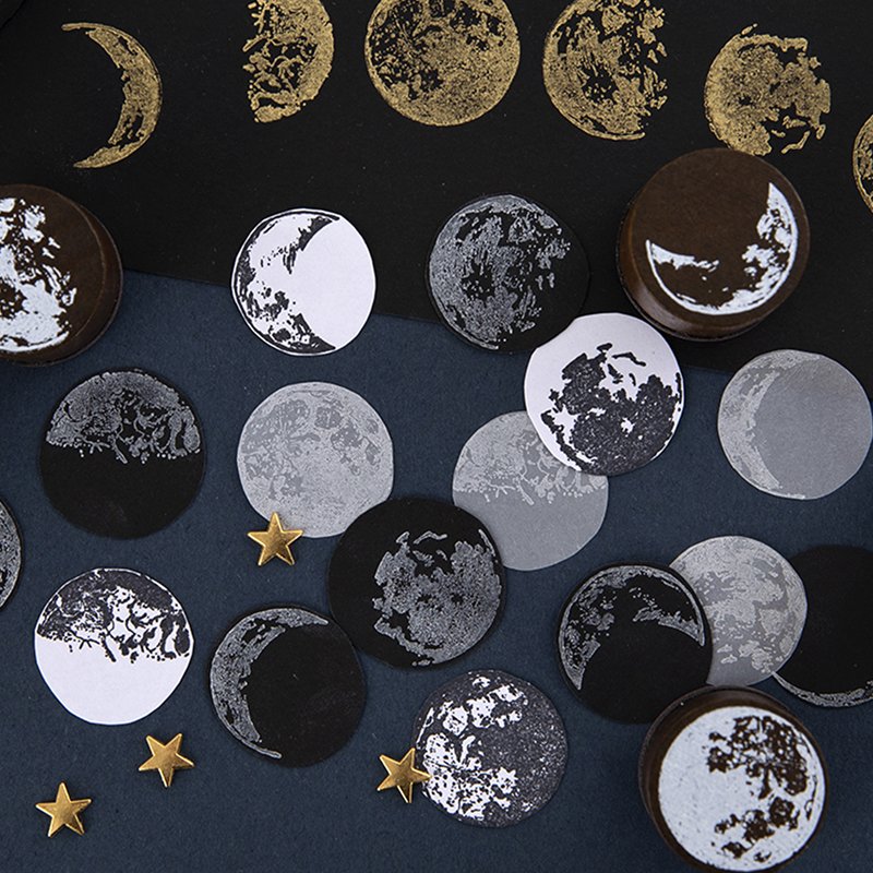 Wooden Stamp Moon Phase Series Notebook round Moon Retro Diary Decoration DIY Printed Paintings 7 Options