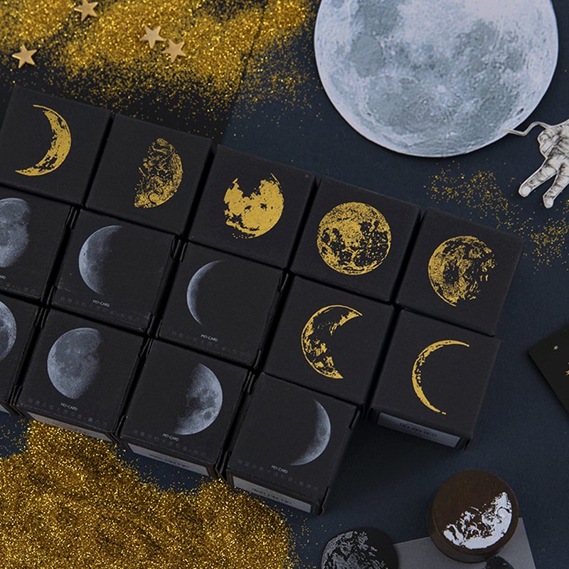 Wooden Stamp Moon Phase Series Notebook round Moon Retro Diary Decoration DIY Printed Paintings 7 Options