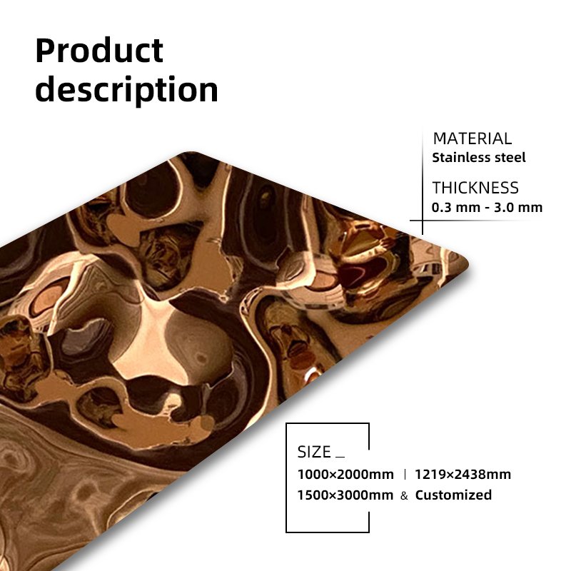 304 316L Customized Rose Gold Stamped Water Ripple Stainless Steel Decorative Metal Sheet For Door Panel
