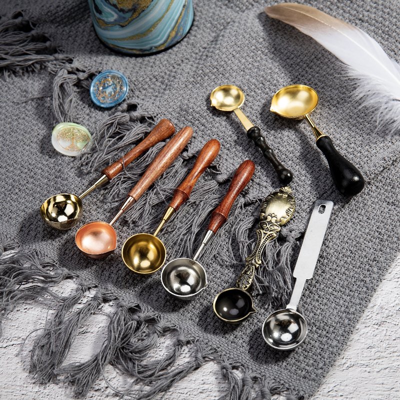 Wax Spoon Big Wooden Handle Sealing Spoon Vintage Brass Melting Spoon Wax Seal Warmer for Wax Seal Stamp Envelope Letter
