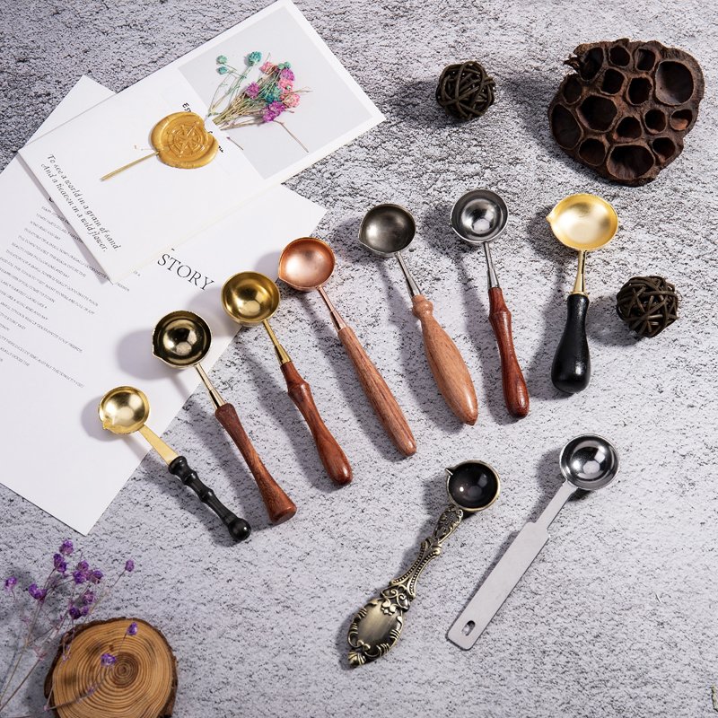 Wax Spoon Big Wooden Handle Sealing Spoon Vintage Brass Melting Spoon Wax Seal Warmer for Wax Seal Stamp Envelope Letter