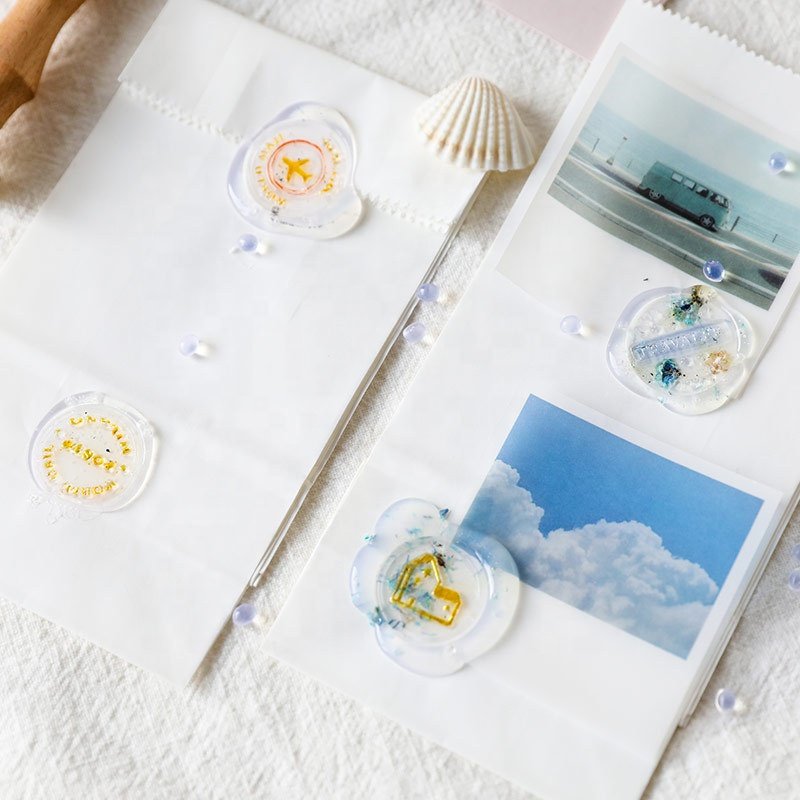 Retro Wax Seal Stamp Kit with Transparent Wax Beads Wooden Sealing Wax Stamp with Spoon Glue Beads and Markers