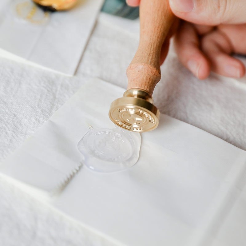 Retro Wax Seal Stamp Kit with Transparent Wax Beads Wooden Sealing Wax Stamp with Spoon Glue Beads and Markers