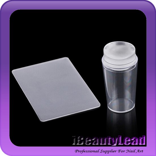 Transparent silicone nail stamp and scraper stamping nail art set