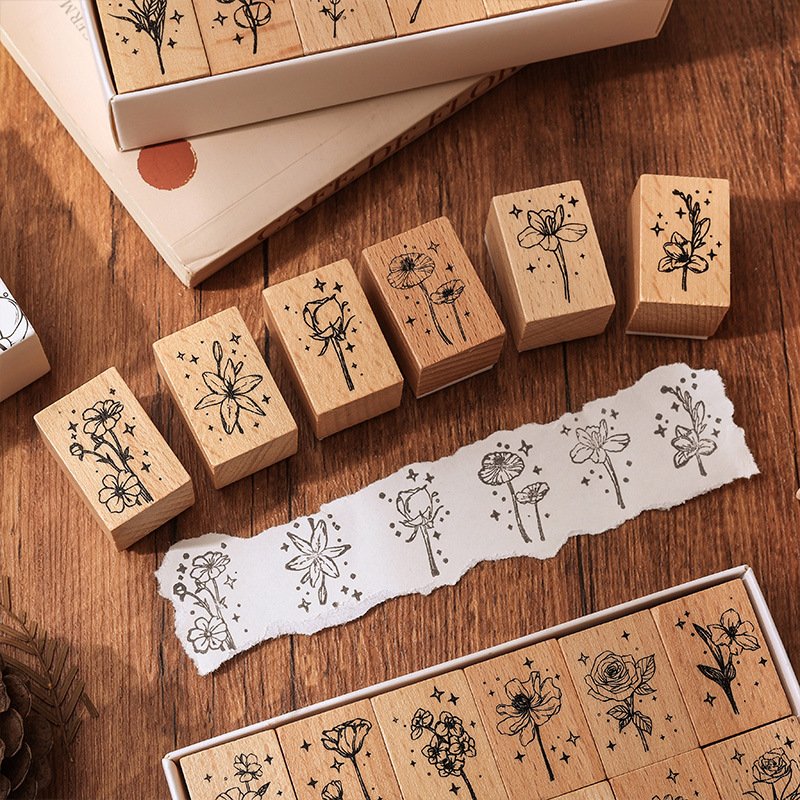 China Manufacturer Personalized Custom Shapes Design Proof Wood Rubber Rose Decoration Ink Scrapbook Wooden Stamp For Kids